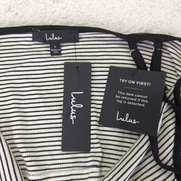 Lulu's Trendy Match White Striped Ribbed Two-piece Midi Dress Tank Knit Sz Large - Picture 7 of 12